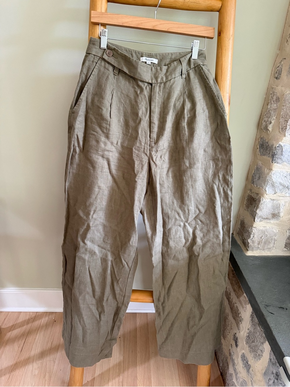 Madewell Olive-Tone Linen Wide-Leg Chinos